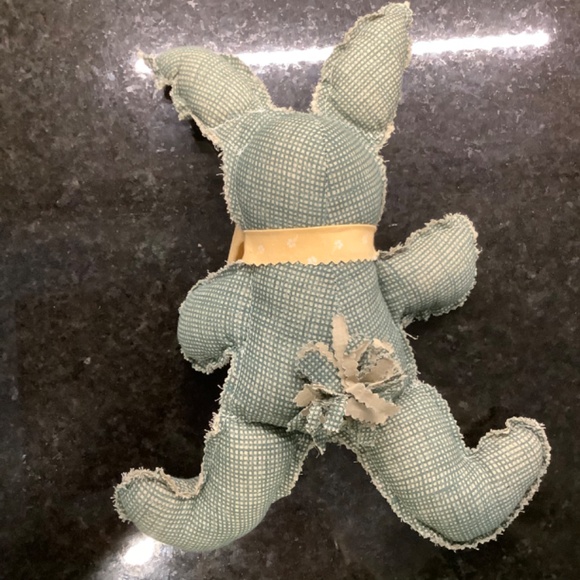 Green Gingham Stuffed Bunny Rabbit with Yellow Bow Tie and Heart - Picture 3 of 4